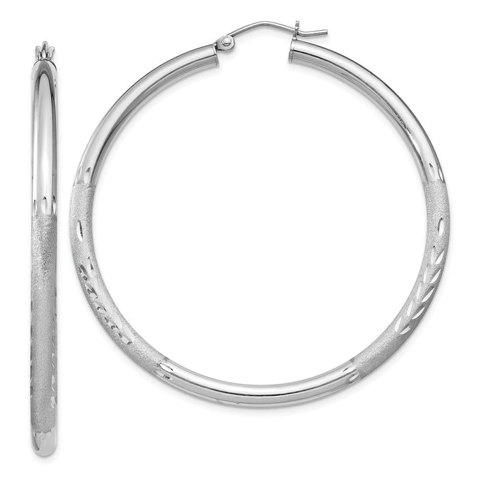 Stella Silver 925 Sterling Silver Rhodium-plated 3.00mm Satin Diamond-cut Hoop Earrings, 52mm x 50mm