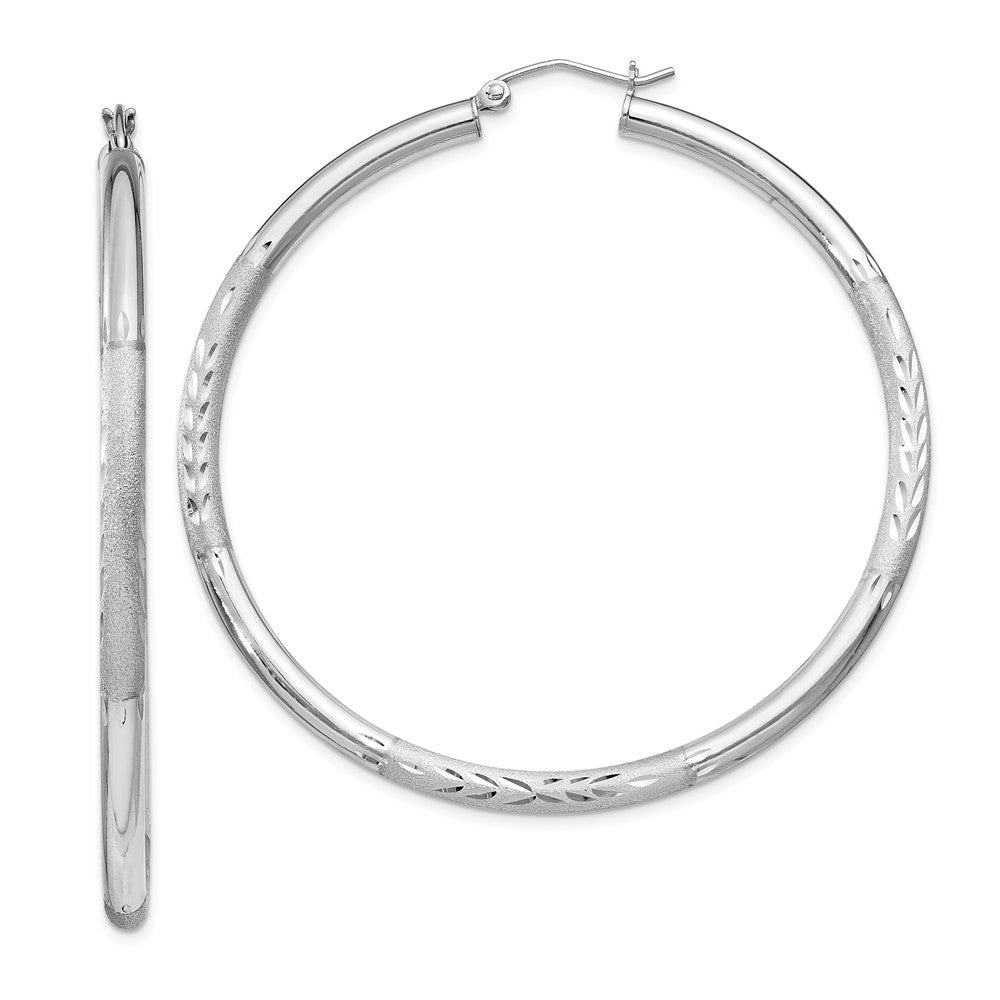 Stella Silver 925 Sterling Silver Rhodium-plated 3.00mm Satin Diamond-cut Hoop Earrings, 58mm x 55mm
