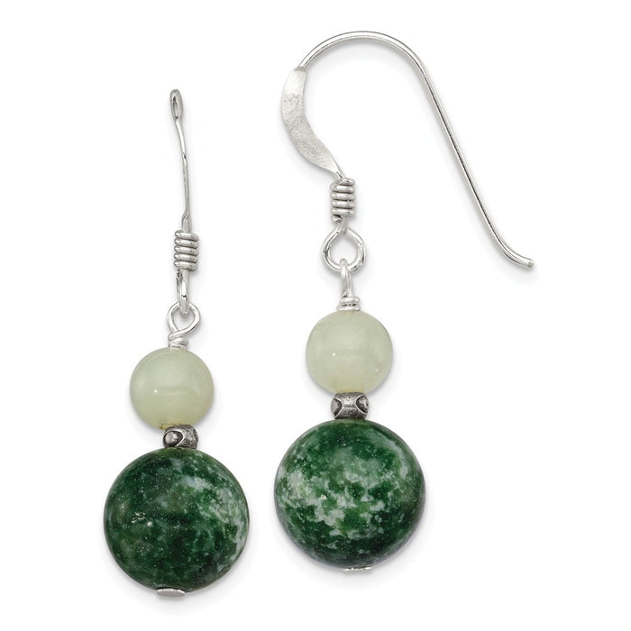 Stella Silver 925 Sterling Silver Green Moss Agate & Green Quartz Earring, 34mm x 10mm