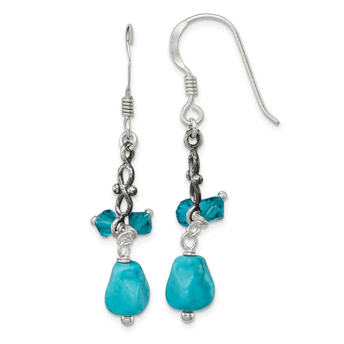 Stella Silver 925 Sterling Silver Turquoise & Blue Crystal Antiqued Earrings, 42mm x 6mm