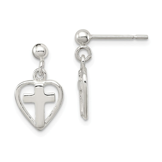 Stella Silver 925 Sterling Silver Cross in Heart Earrings, 17mm x 10mm