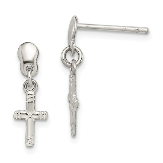 Stella Silver 925 Sterling Silver Dangle Cross Earrings, 19mm x 7mm
