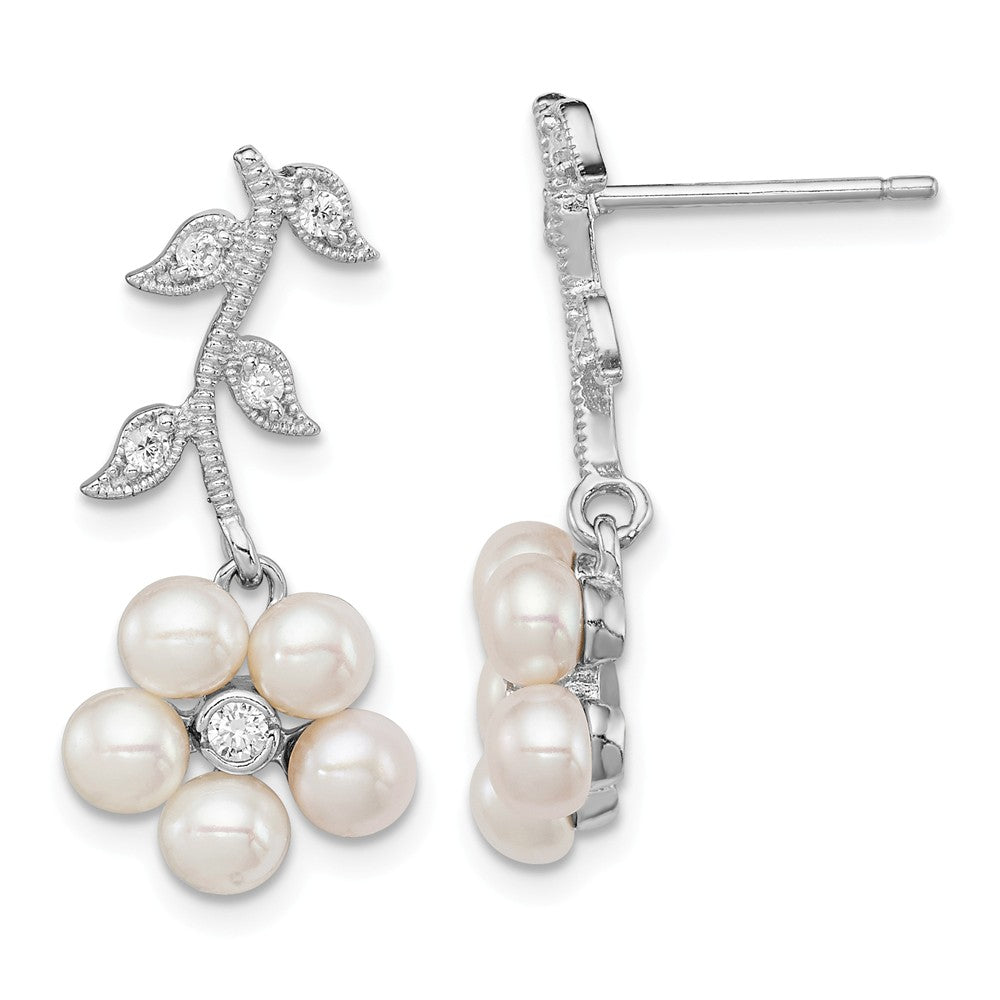 Stella Silver 925 Sterling Silver Rhodium Freshwater Cultured Pearl Cubic Zirconia ( CZ ) Post Earrings, 27mm x 11mm