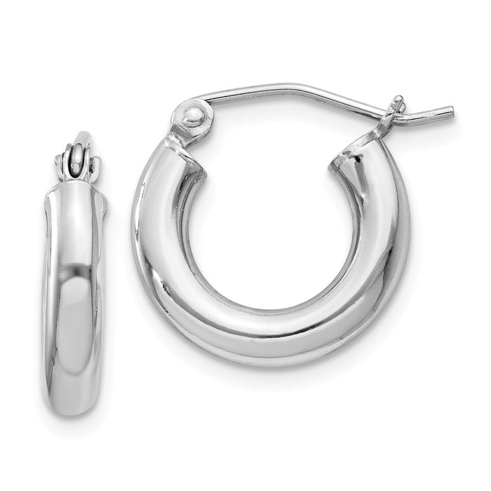 Stella Silver 925 Sterling Silver Rhodium-plated 3mm Round Hoop Earrings, 16mm x 14mm