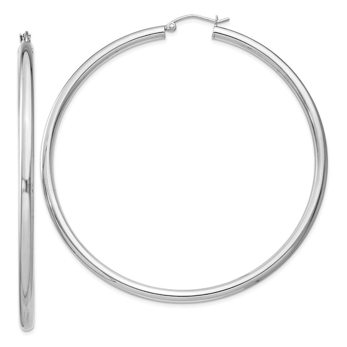 Stella Silver 925 Sterling Silver Rhodium-plated 3mm Round Hoop Earrings, 67mm x 65mm