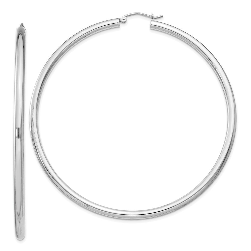 Stella Silver 925 Sterling Silver Rhodium-plated 3mm Round Hoop Earrings, 71mm x 68mm