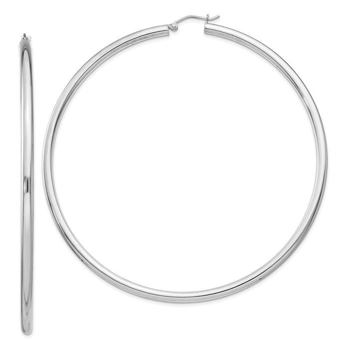 Stella Silver 925 Sterling Silver Rhodium-plated 3mm Round Hoop Earrings, 81mm x 79mm