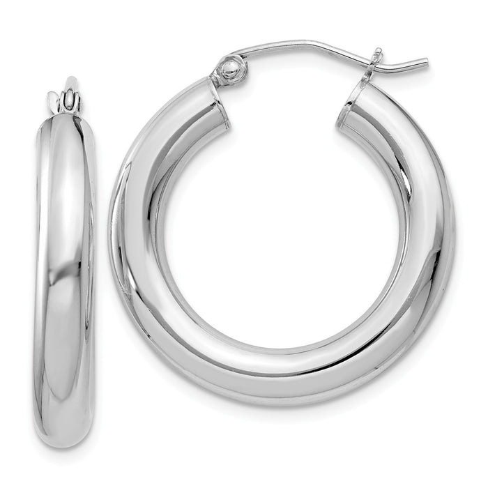 Stella Silver 925 Sterling Silver Rhodium-plated 4mm Round Hoop Earrings, 27mm x 23mm