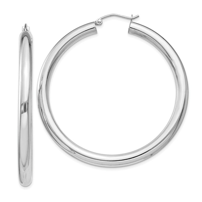 Stella Silver 925 Sterling Silver Rhodium-plated 4mm Round Hoop Earrings, 52mm x 50mm