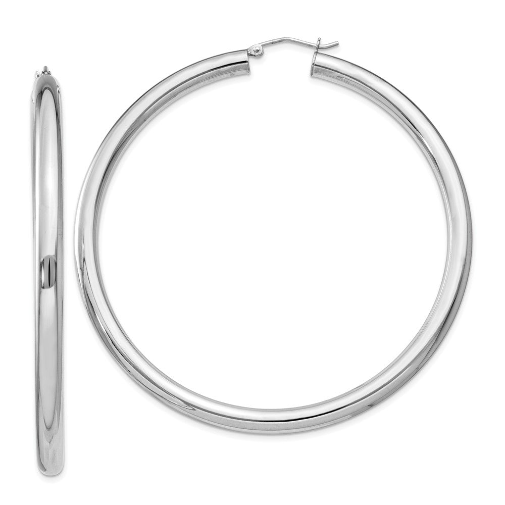 Stella Silver 925 Sterling Silver Rhodium-plated 4mm Round Hoop Earrings, 68mm x 65mm