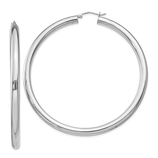 Stella Silver 925 Sterling Silver Rhodium-plated 4mm Round Hoop Earrings, 68mm x 65mm