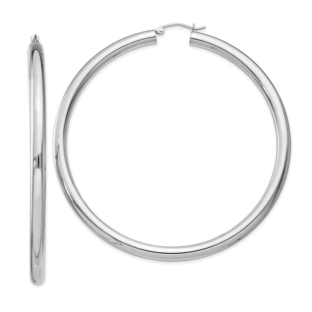 Stella Silver 925 Sterling Silver Rhodium-plated 4mm Round Hoop Earrings, 72mm x 70mm