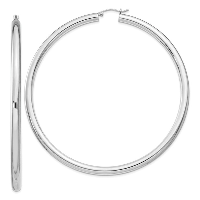 Stella Silver 925 Sterling Silver Rhodium-plated 4mm Round Hoop Earrings, 82mm x 80mm