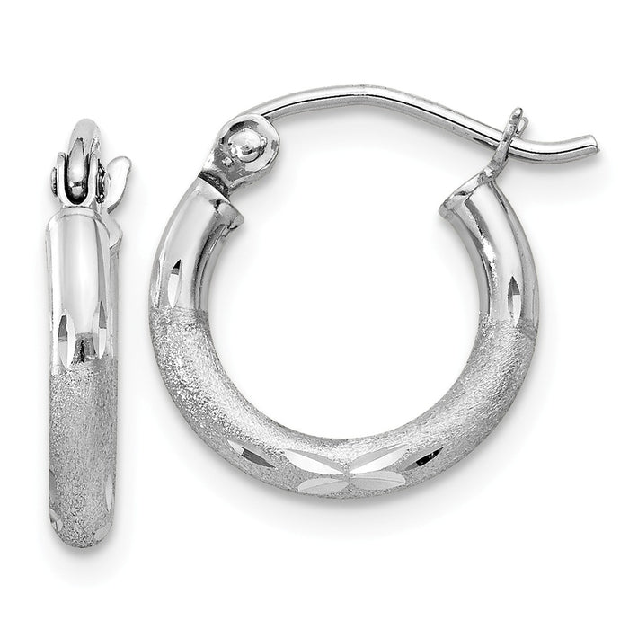 Stella Silver 925 Sterling Silver Rhodium-plated 2mm Satin & Diamond-cut Hoop Earrings, 14mm x 12mm