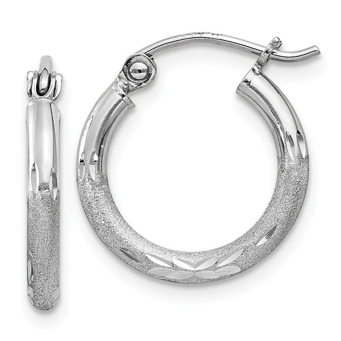 Stella Silver 925 Sterling Silver Rhodium-plated 2mm Satin & Diamond-cut Hoop Earrings, 17mm x 15mm