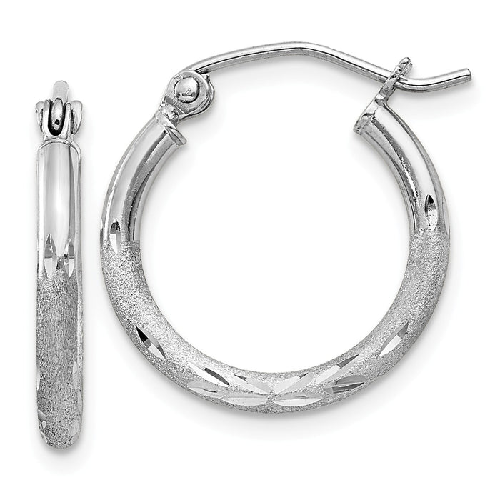 Stella Silver 925 Sterling Silver Rhodium-plated 2mm Satin Diamond-cut Tube Hoop Earrings, 19mm x 17mm