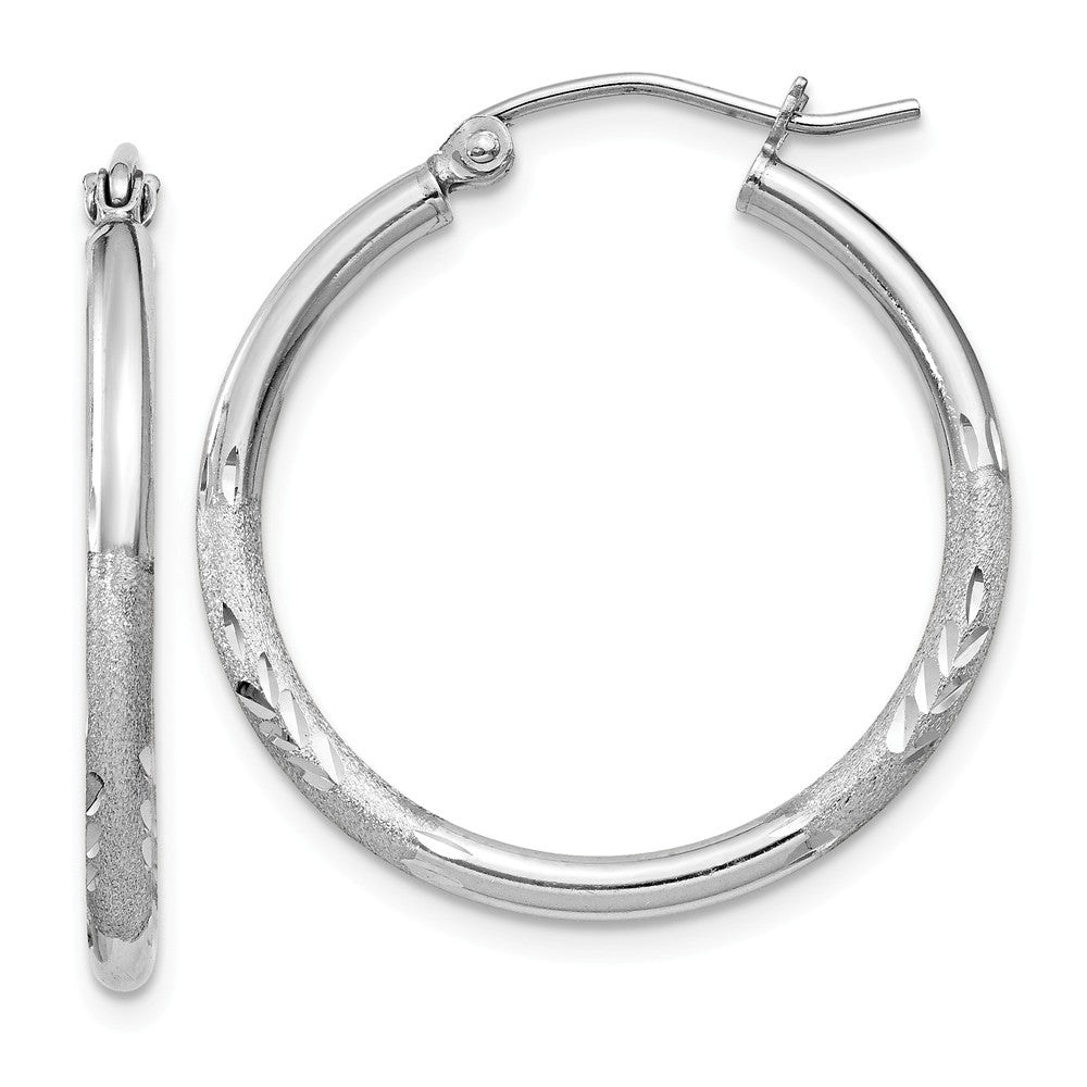 Stella Silver 925 Sterling Silver Rhodium-plated 2mm Satin & Diamond-cut Hoop Earrings, 27mm x 25mm