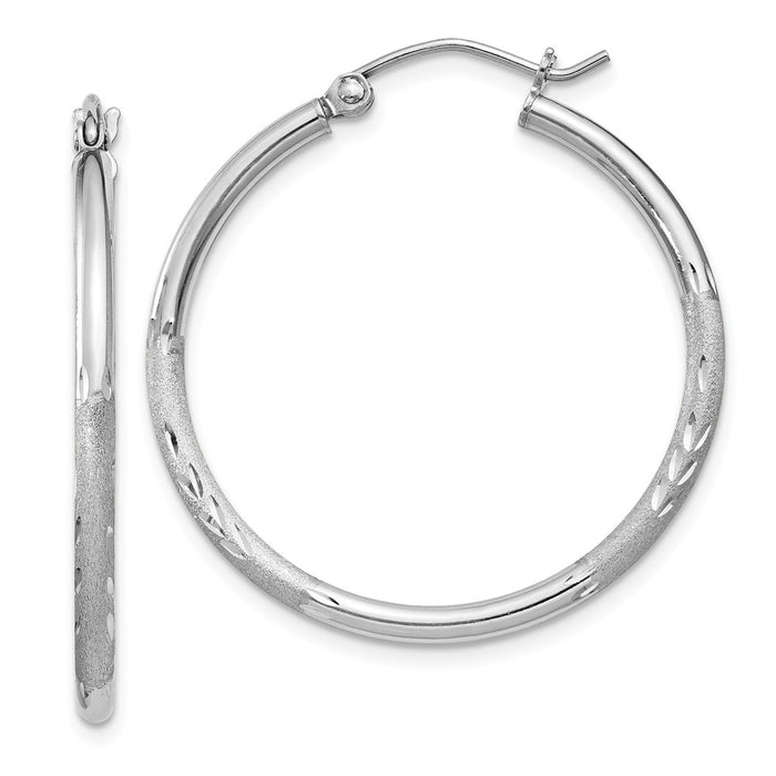 Stella Silver 925 Sterling Silver Rhodium-plated 2mm Satin & Diamond-cut Hoop Earrings, 32mm x 30mm