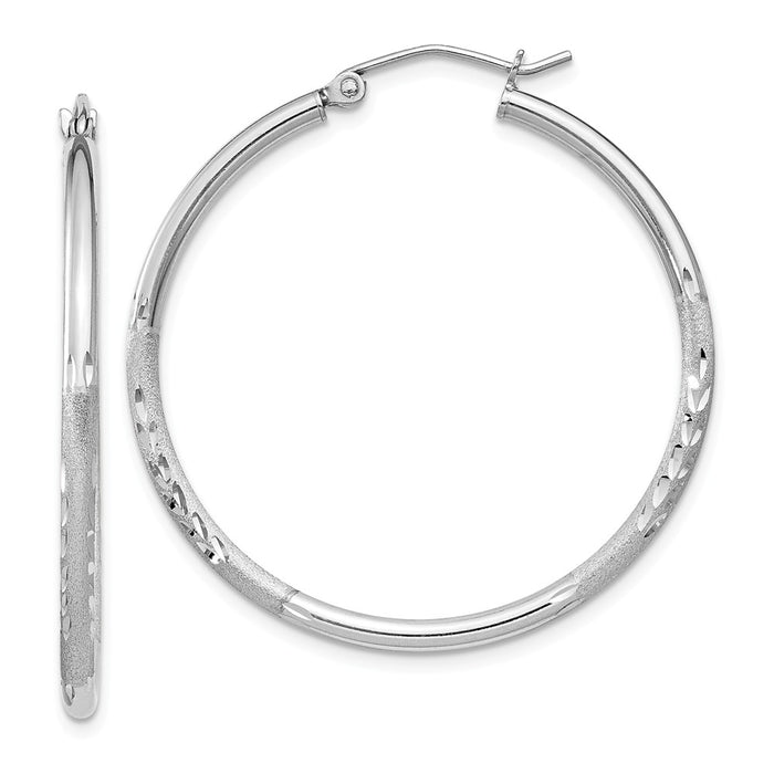 Stella Silver 925 Sterling Silver Rhodium-plated 2mm Satin & Diamond-cut Hoop Earrings, 38mm x 36mm