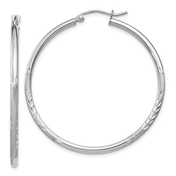 Stella Silver 925 Sterling Silver Rhodium-plated 2mm Satin & Diamond-cut Hoop Earrings, 43mm x 41mm