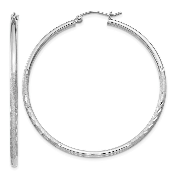 Stella Silver 925 Sterling Silver Rhodium-plated 2mm Satin & Diamond-cut Hoop Earrings, 47mm x 45mm