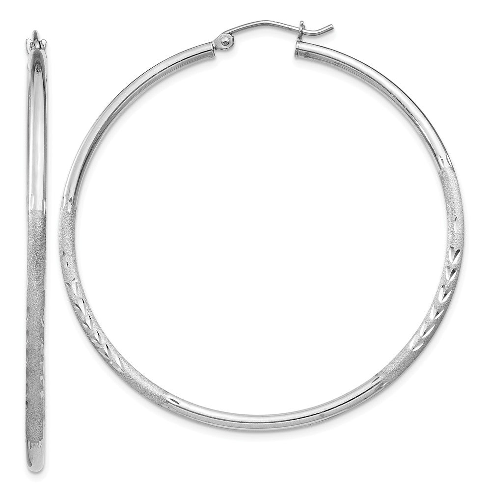 Stella Silver 925 Sterling Silver Rhodium-plated 2mm Satin & Diamond-cut Hoop Earrings, 52mm x 50mm