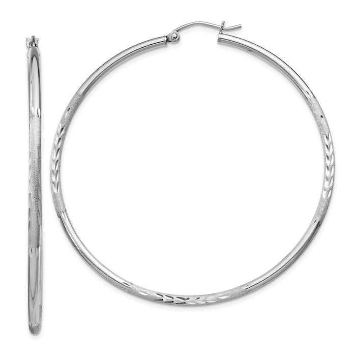 Stella Silver 925 Sterling Silver Rhodium-plated 2mm Satin & Diamond-cut Hoop Earrings, 58mm x 56mm