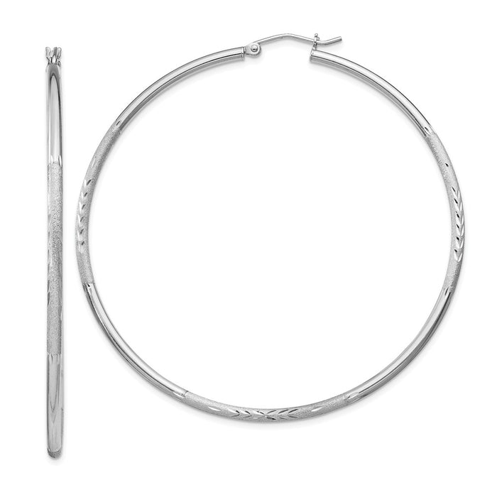 Stella Silver 925 Sterling Silver Rhodium-plated 2mm Satin & Diamond-cut Hoop Earrings, 63mm x 61mm