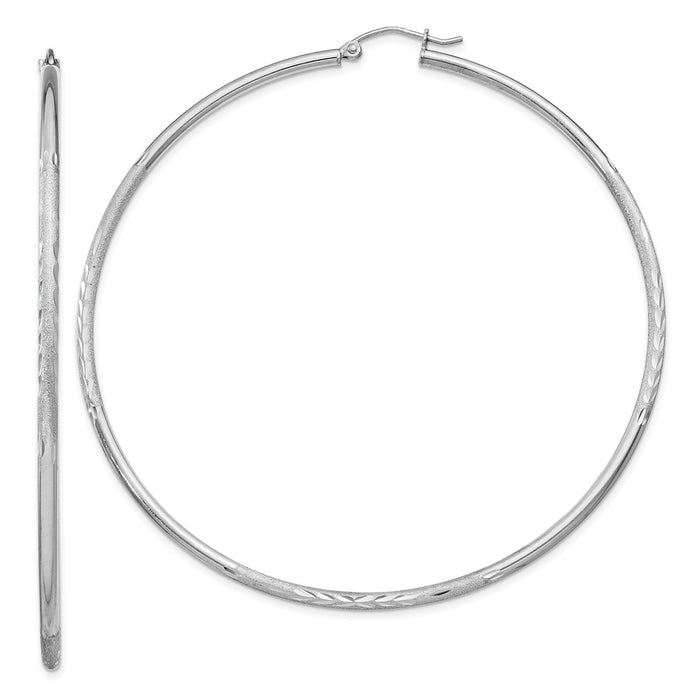 Stella Silver 925 Sterling Silver Rhodium-plated Polished & Satin Diamond-Cut Hoop Earrings, 72mm x 70mm