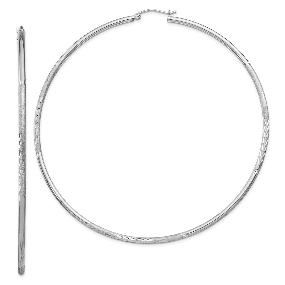 Stella Silver 925 Sterling Silver Rhodium-plated Polished & Satin Diamond-Cut Hoop Earrings, 81mm x 79mm