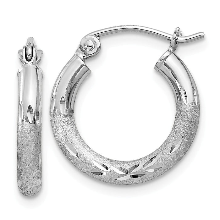Stella Silver 925 Sterling Silver Rhodium-plated Satin Finished Diamond-Cut Hoop Earrings, 17mm x 15mm