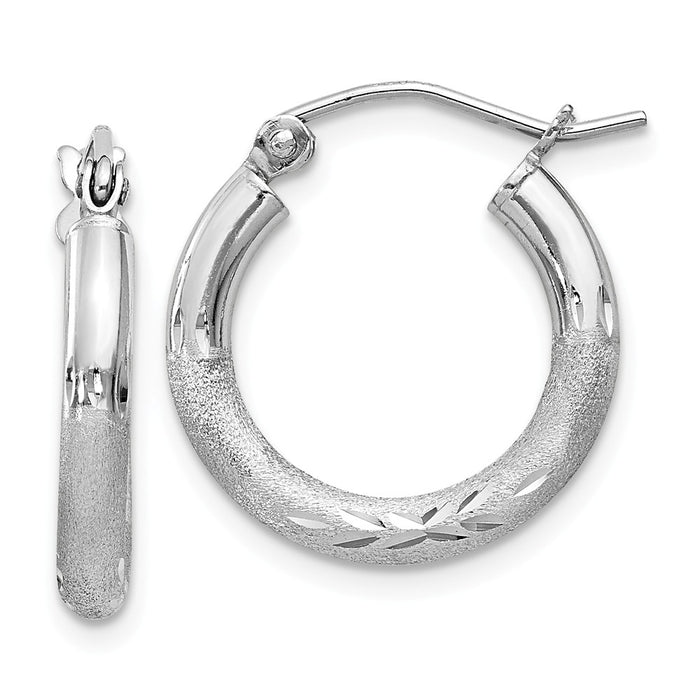 Stella Silver 925 Sterling Silver Rhodium-plated Satin Finished Diamond-Cut Hoop Earrings, 19mm x 17mm