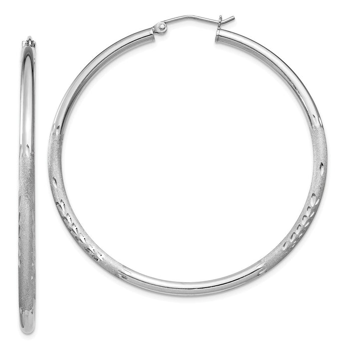 Stella Silver 925 Sterling Silver Rhodium-plated 2.5mm Satin & Diamond-cut Hoop Earrings, 52mm x 50mm