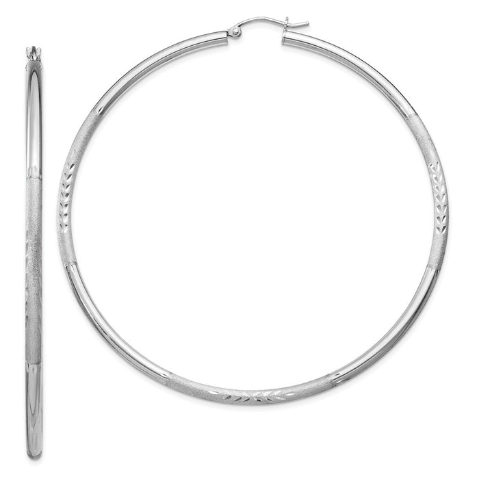 Stella Silver 925 Sterling Silver Rhodium-plated Satin Finished Diamond-Cut Twisted Hoop Earrings, 72mm x 70mm
