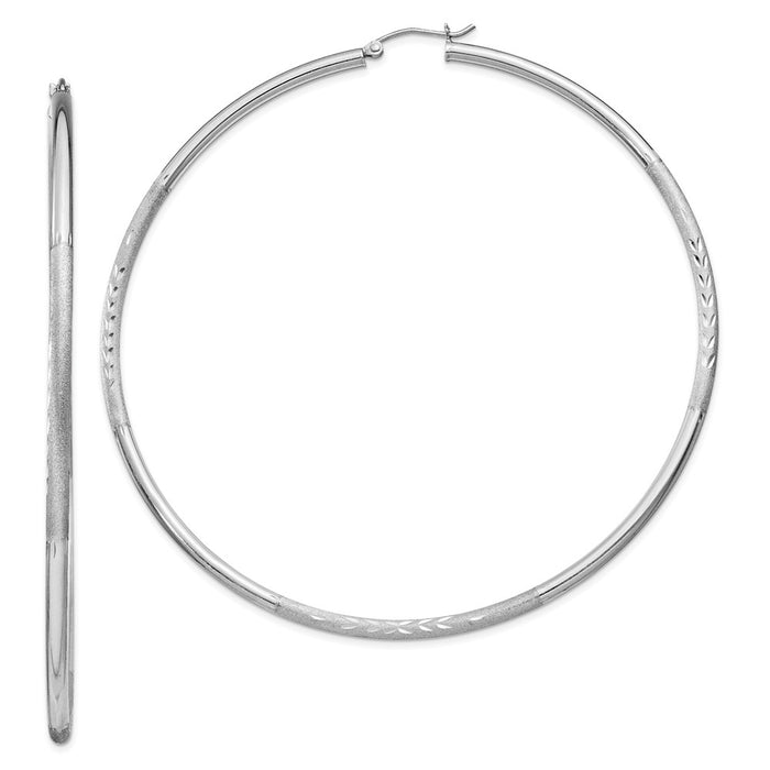 Stella Silver 925 Sterling Silver Rhodium-plated Satin Finished Diamond-Cut Twisted Hoop Earrings, 82mm x 79mm