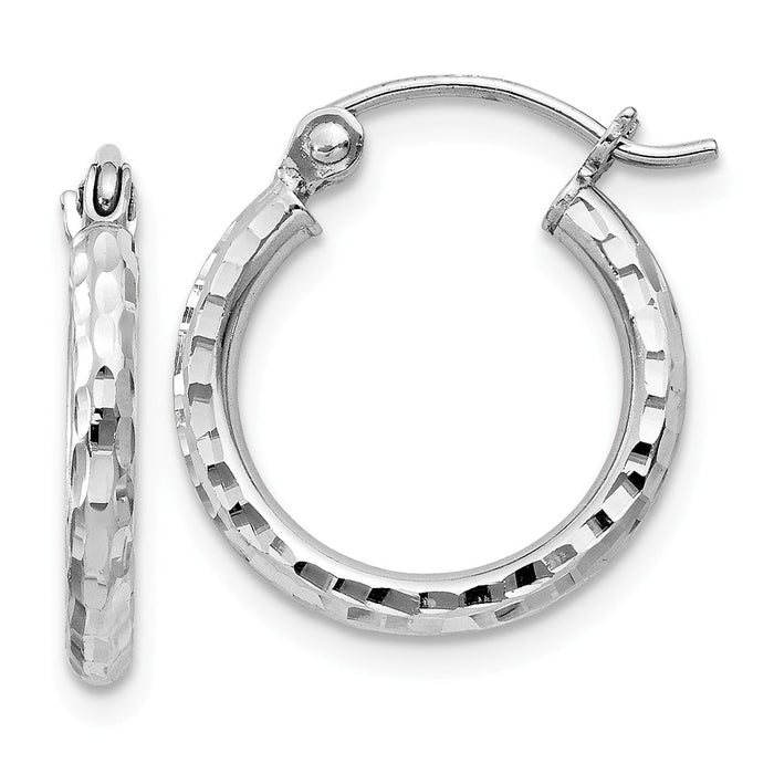 Stella Silver 925 Sterling Silver Rhodium-plated 2mm Diamond-cut Hoop Earrings, 16mm x 15mm