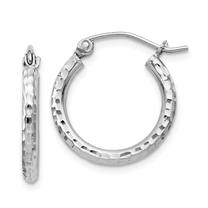 Stella Silver 925 Sterling Silver Rhodium-plated 2mm Diamond-cut Hoop Earrings, 18mm x 17mm