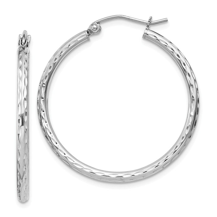 Stella Silver 925 Sterling Silver Rhodium-plated 2.00mm Diamond-cut Hoop Earrings, 32mm x 30mm