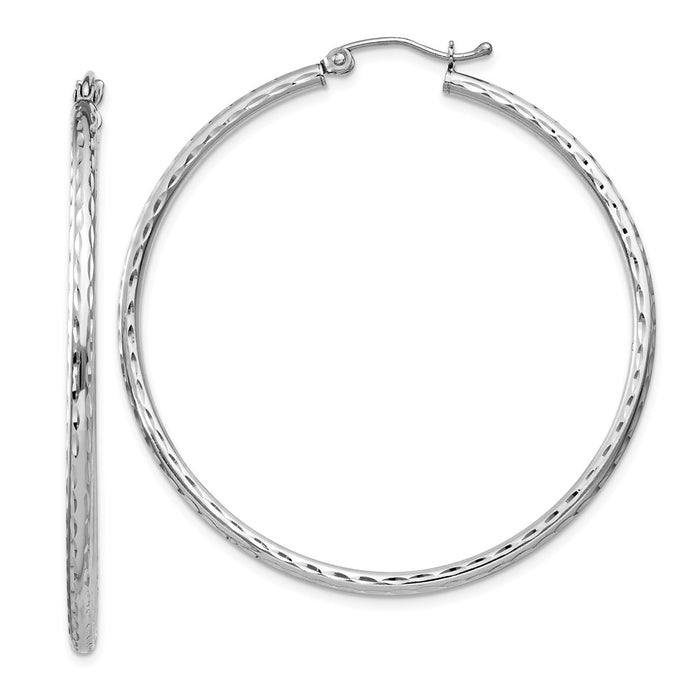 Stella Silver 925 Sterling Silver Rhodium-plated 2.00mm Diamond-cut Hoop Earrings, 47mm x 45mm