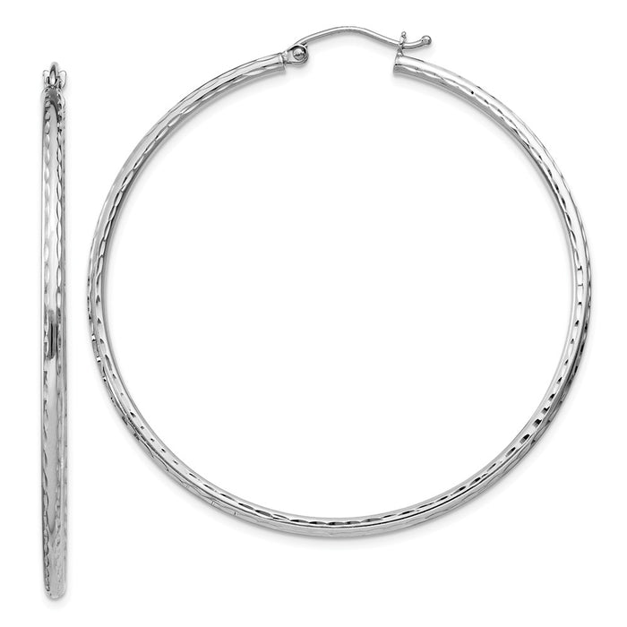 Stella Silver 925 Sterling Silver Rhodium-plated 2.00mm Diamond-cut Hoop Earrings, 52mm x 50mm
