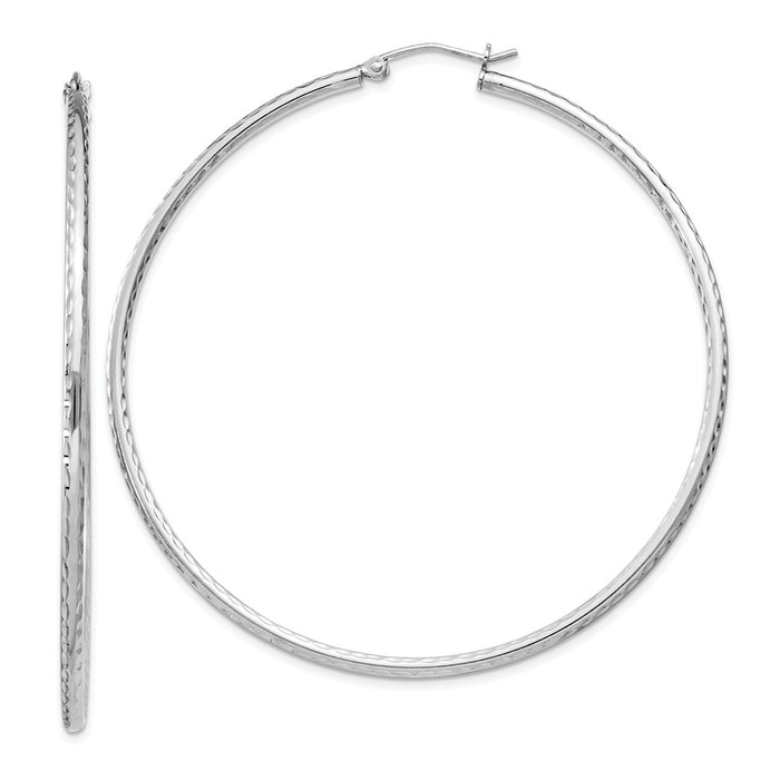 Stella Silver 925 Sterling Silver Rhodium-plated 2.00mm Diamond-cut Hoop Earrings, 62mm x 60mm