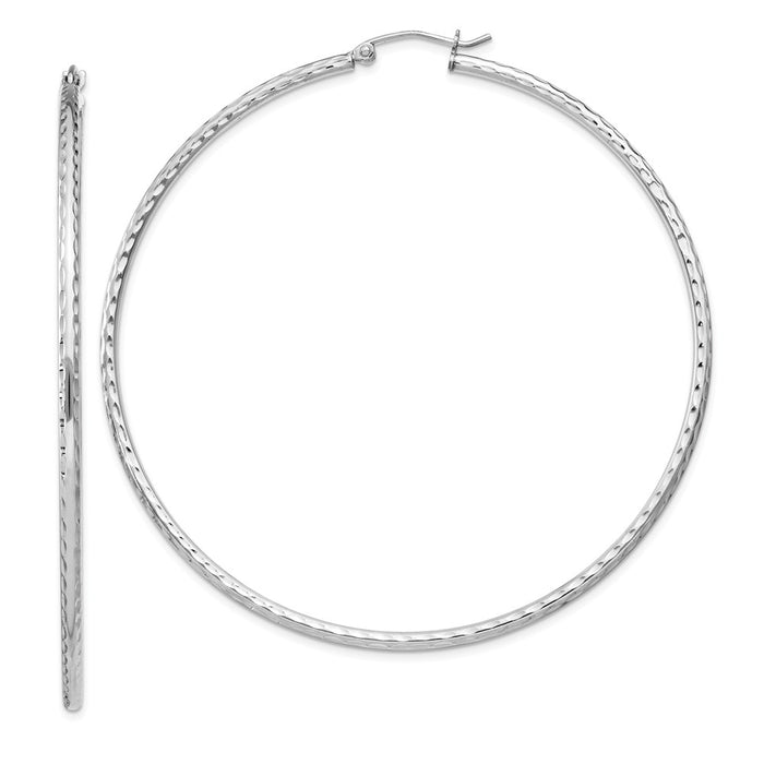 Stella Silver 925 Sterling Silver Rhodium-plated 2.00mm Diamond-cut Hoop Earrings, 67mm x 65mm