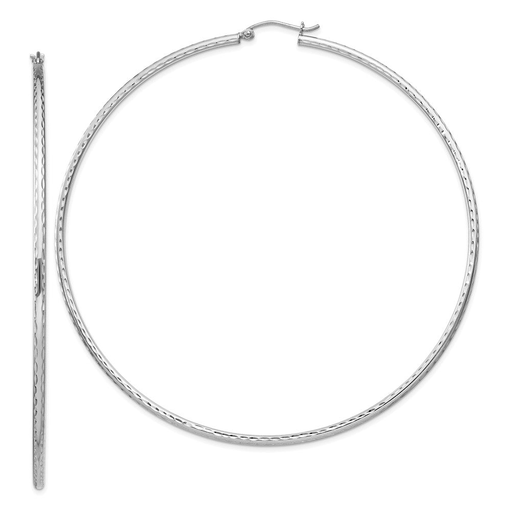 Stella Silver 925 Sterling Silver Rhodium-plated 2mm Polished Diamond-cut Hoop Earrings, 82mm x 80mm