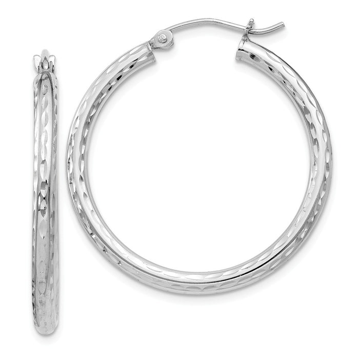 Stella Silver 925 Sterling Silver Rhodium-plated 2.25mm Diamond-cut Hoop Earrings, 31mm x 29mm