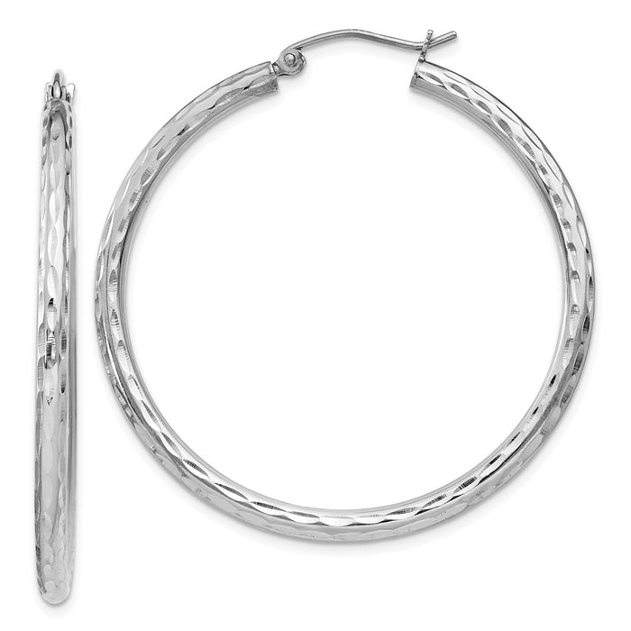 Stella Silver 925 Sterling Silver Rhodium-plated 2.25mm Diamond-cut Hoop Earrings, 41mm x 39mm