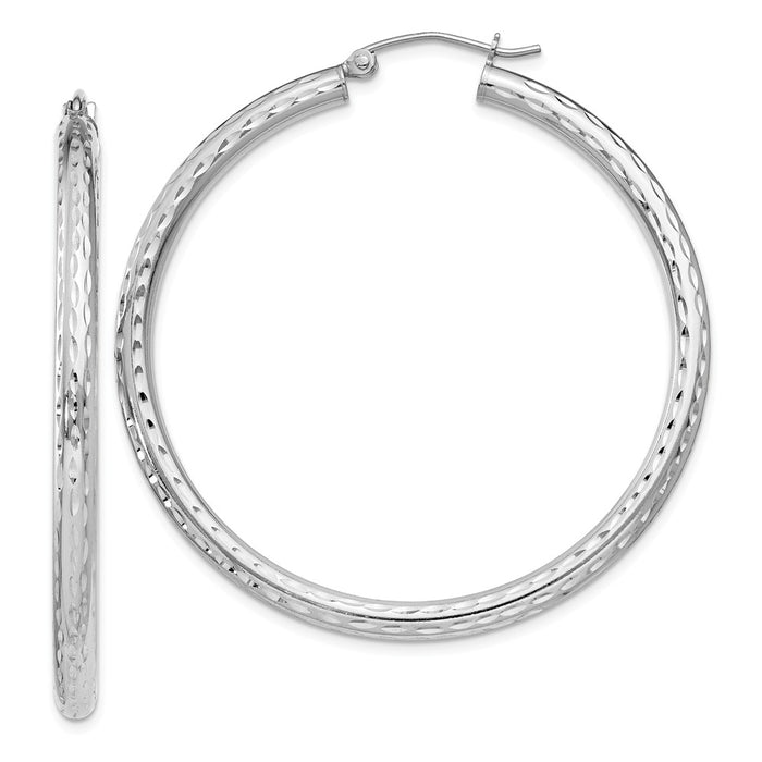 Stella Silver 925 Sterling Silver Rhodium-plated 3.00mm Diamond-cut Hoop Earrings, 47mm x 45mm