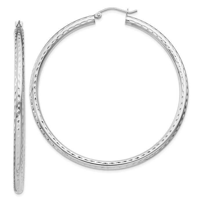 Stella Silver 925 Sterling Silver Rhodium-plated 3.00mm Diamond-cut Hoop Earrings, 57mm x 55mm