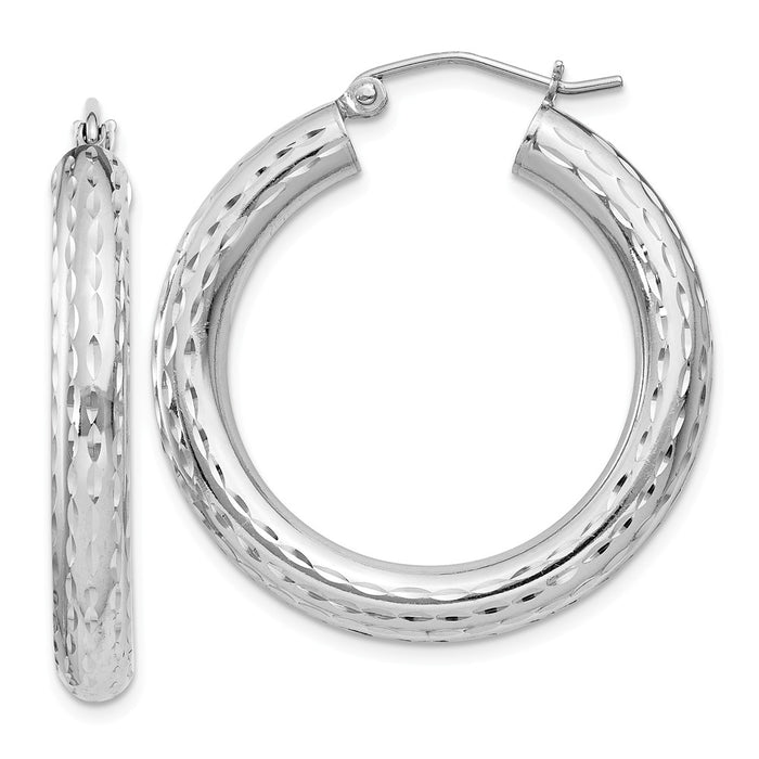 Stella Silver 925 Sterling Silver Rhodium-plated 4.00mm Diamond-cut Hoop Earrings, 32mm x 30mm