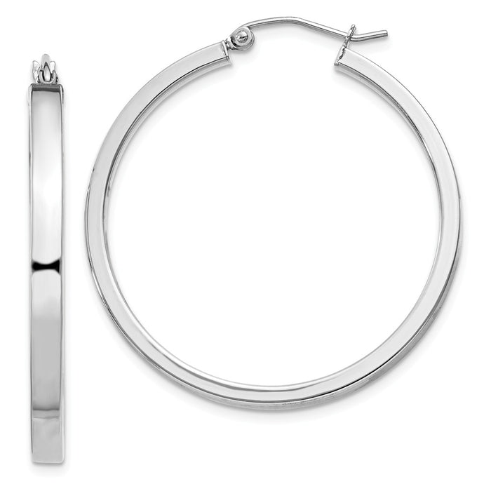 Stella Silver 925 Sterling Silver Rhodium-plated Square Tube Hoop Earrings, 37mm x 35mm