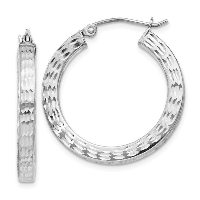 Stella Silver 925 Sterling Silver Rhodium-plated Diamond-cut Square Hoop Earrings, 27mm x 25mm